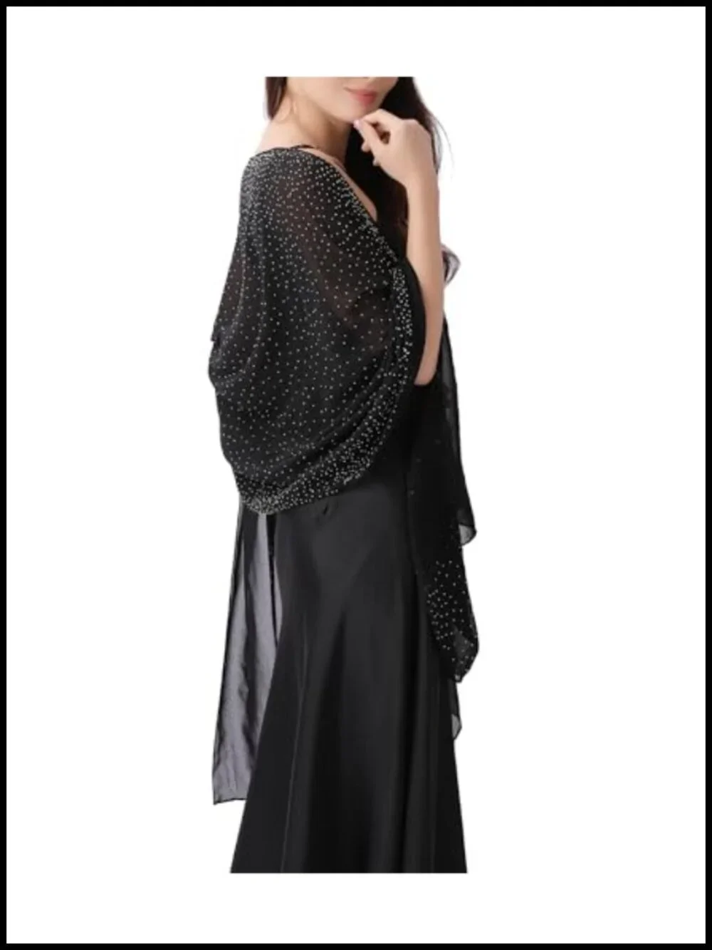 Rhinestone Sheer Chiffon Shawl Wrap for Evening Dresses, Formal Party Scarf